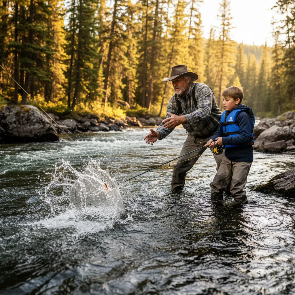 Fishing guide instructing student